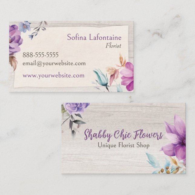 Shabby Chic Blume Blumenkarte Visitenkarte (Vorne/Hinten)