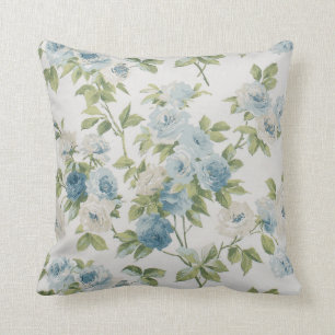 Shabby Chic Blume Wasserfarben Rose Blauer Blauer  Kissen