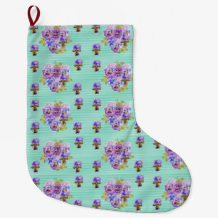 Shabby Chic Blumen Aqua Streifen Weihnachtsstrumpf Großer Weihnachtsstrumpf
