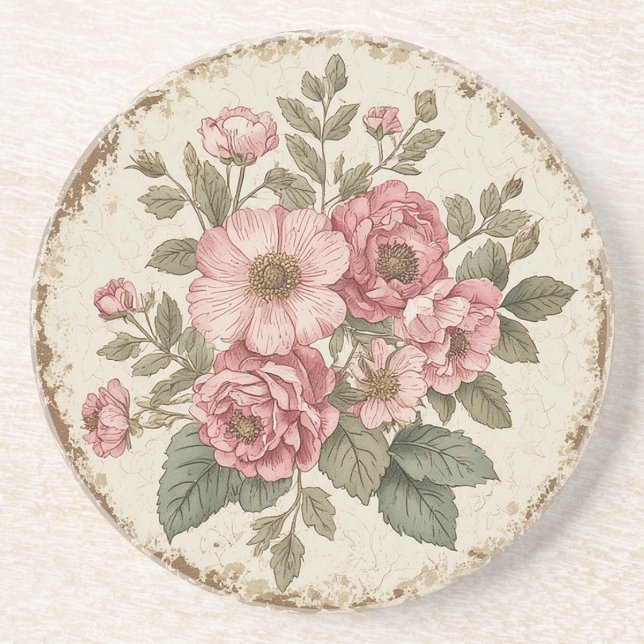 Shabby Chic Blumen Getränkeuntersetzer (Vorne)