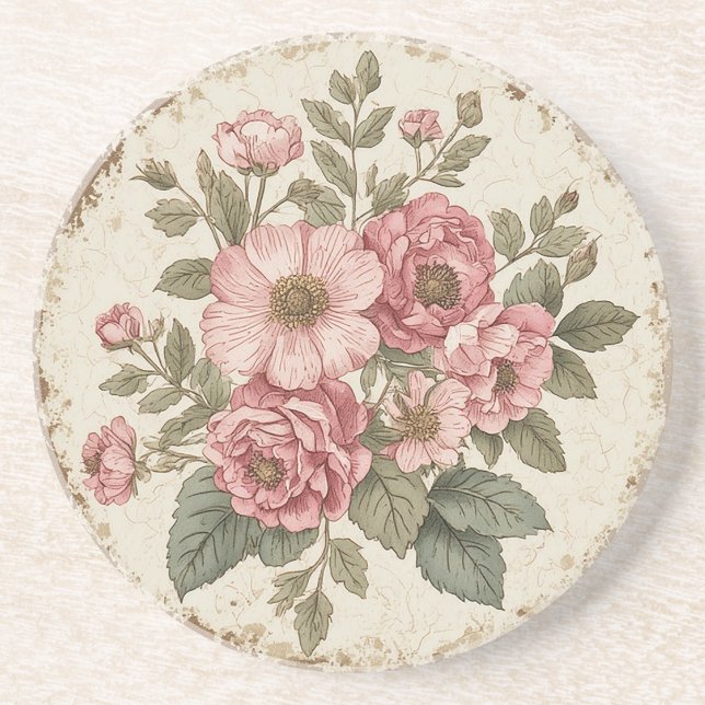 Shabby Chic Blumen Getränkeuntersetzer (Vorne)