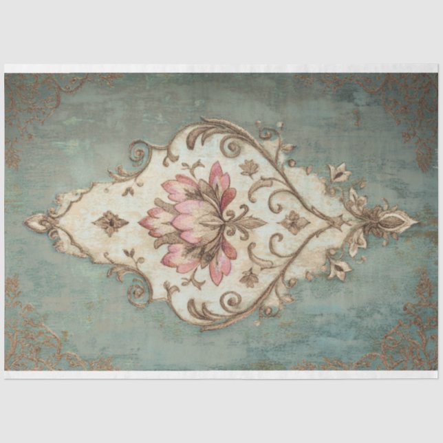Shabby Chic Blumendemask Gemusterter Hintergrund Seidenpapier (Vorderseite)