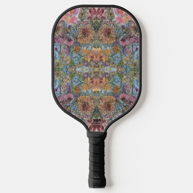 Shabby Chic Blumengarten Aquarellbilder Pickleball Schläger (Vorderseite)