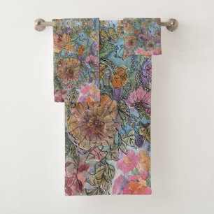 Shabby Chic Blumengarten Aquarellmalerei  Badhandtuch Set