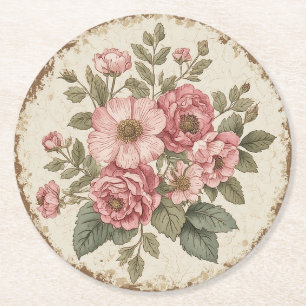 Shabby Chic Blumenmuster Runder Pappuntersetzer
