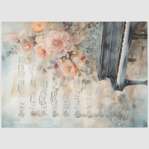 Shabby Chic Blumenpiano Musiknoten ephemere Seidenpapier