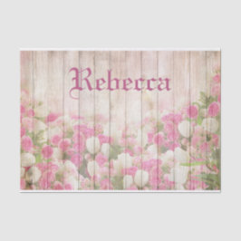 Shabby Chic-BlumenRosen auf hölzernem Seidenpapier