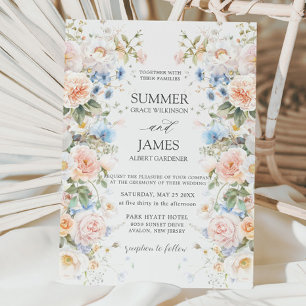Shabby Chic Blush Blue White Floral Blume Hochzeit Einladung
