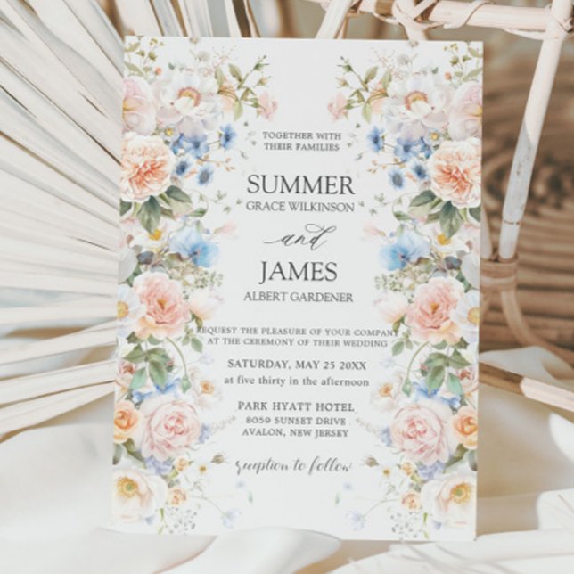 Shabby Chic Blush Blue White Floral Blume Hochzeit Einladung (Von Creator hochgeladen)