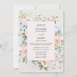 Shabby Chic Blush Blue White Floral Blume Hochzeit Einladung