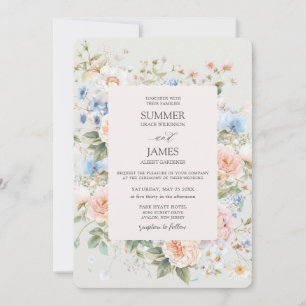 Shabby Chic Blush Blue White Floral Blume Hochzeit Einladung