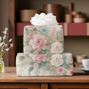 Shabby Chic Blush Pink Sage Green Boho Blues Rose Geschenkpapier