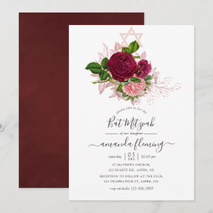 Shabby-Chic Blush und Burgund Bat Mitzvah Einladung