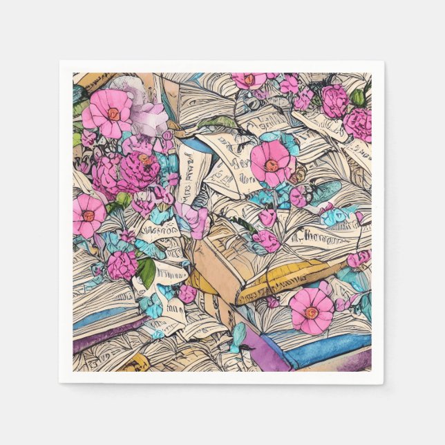 Shabby Chic Book File Illustration Napkins Serviette (Vorderseite)