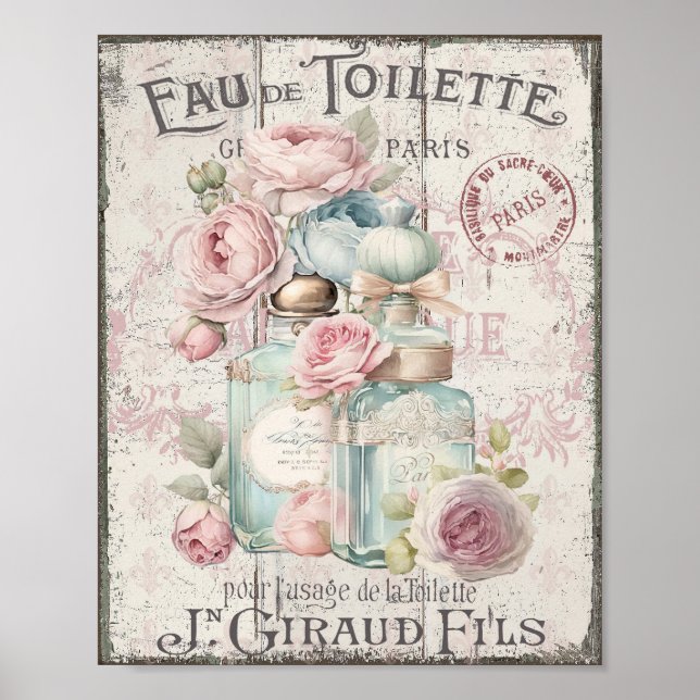 Shabby Chic Bouteilles de parfum Poster en françai (Devant)