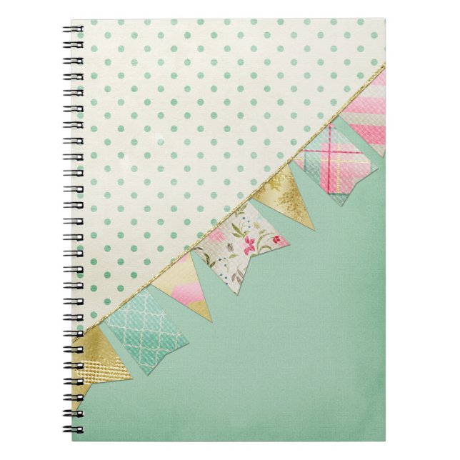 Shabby Chic Boutique Jagd in Rosa, Minze & Gold Notizblock (Vorderseite)