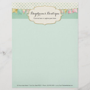 Shabby Chic Boutique Wimpelkette in Rosa, Mint und Briefkopf