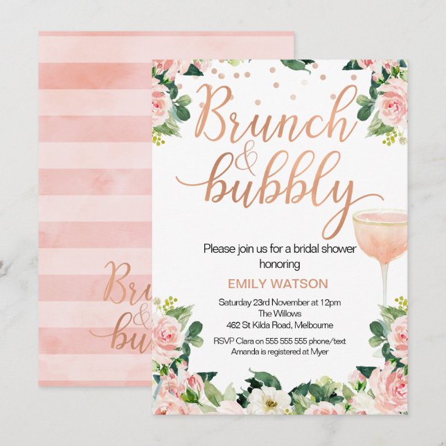 Shabby Chic Brunch Bubbly Bridal Dusche Einladung (Vorne/Hinten)