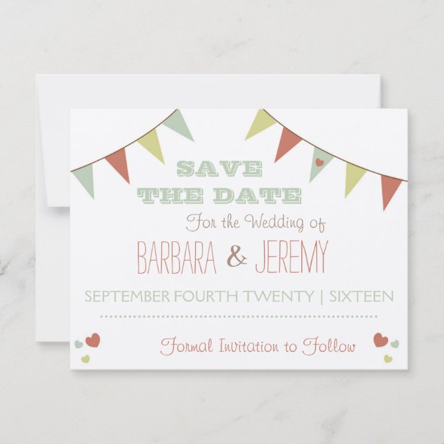 Shabby Chic Bunting Save the Date (Vorderseite)
