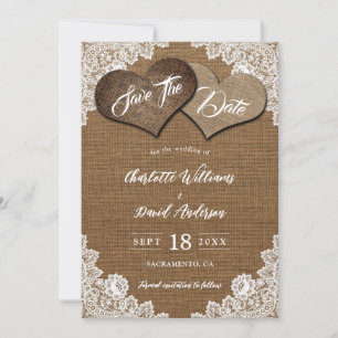Shabby Chic Burlap Floral Lace Country Wedding Save The Date