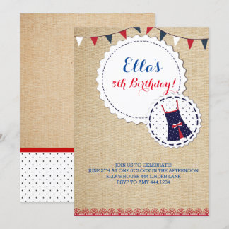 Shabby Chic Burlap Navy Roter Geburtstag Einladung