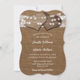 Shabby Chic Burlap- und Lace Hochzeitseinladungen Einladung