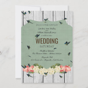Shabby Chic Butterfly Faire-part de mariage en boi