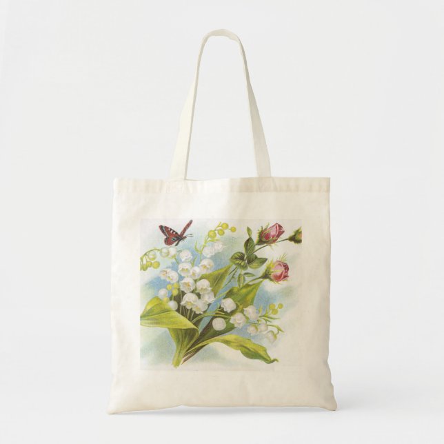 Shabby Chic Butterfly, Rose & Lily of the Valley Tragetasche (Vorne)