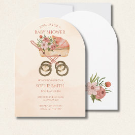 Shabby Chic Carriage Watercolor Floral Baby Shower Einladung