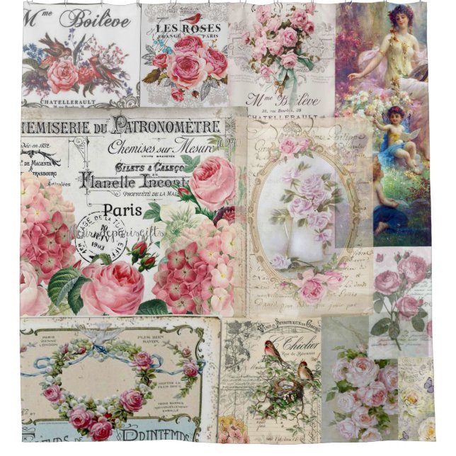 Shabby chic collage,country victorian,decoupage, b duschvorhang (Vorderseite)