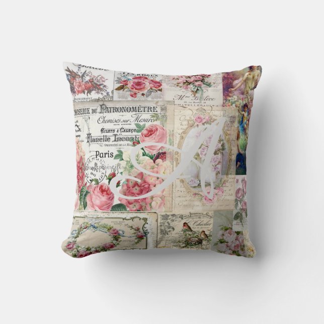 Shabby chic collage,country victorian,decoupage, b kissen (Vorderseite)
