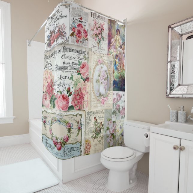 Shabby chic collage,country victorian,decoupage,mo duschvorhang (Beispiel)