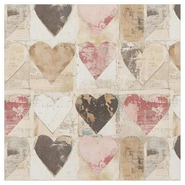 Shabby Chic Collage Hearts Stoff (Nahaufnahme)