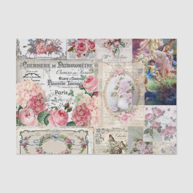 Shabby Chic-Collage, Land viktorianisch, Decopage, Seidenpapier (Vorderseite)