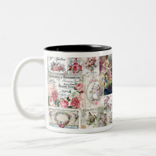 Shabby Chic-Collage, Land viktorianisch, Entkopplu Zweifarbige Tasse