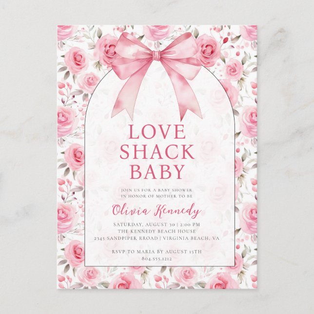 Shabby Chic Coquette Pink Liebe Shack Babydusche Postkarte (Vorderseite)