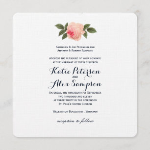 Shabby Chic Coral und Navy Blue Wedding Einladung