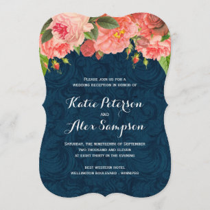 Shabby Chic Coral und Navy Empfang nur einladen Einladung
