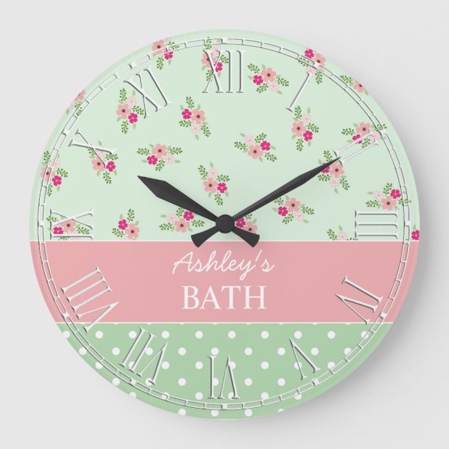 Shabby Chic Country Floral Große Wanduhr (Vorderseite)