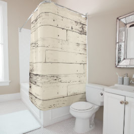 Shabby Chic Cream Yellow Wood Rustikales Bauernhau Duschvorhang
