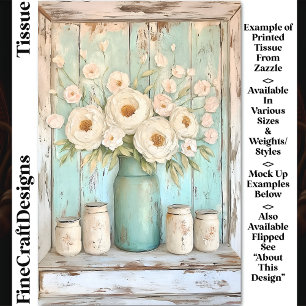 Shabby Chic Creme Pfingstrosen, Aquafarbenes Dekor Seidenpapier