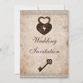 Shabby Chic Damask Herz- und Schlüsselhochzeit Einladung
