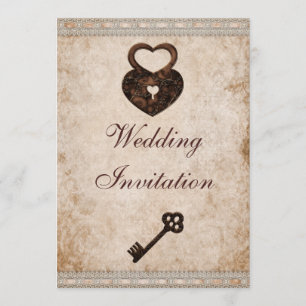 Shabby Chic Damask Herz- und Schlüsselhochzeit Einladung