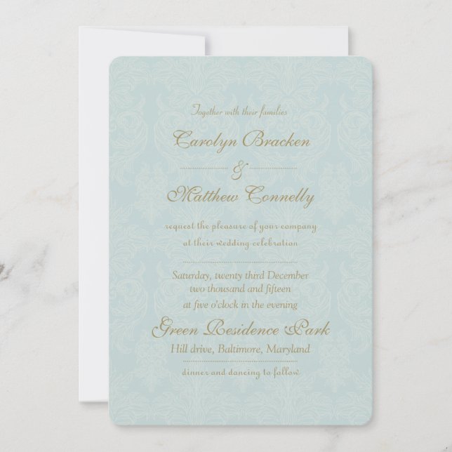 Shabby Chic Damask Vintage Wedding Einladung (Vorderseite)