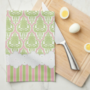 Shabby Chic Damast Grün & Pink Tee Handtuch