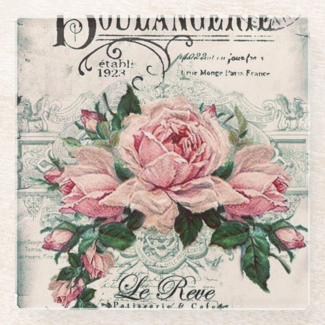 Shabby Chic, Decopage, viktorianisch, französisch  Glasuntersetzer (Vorderseite)