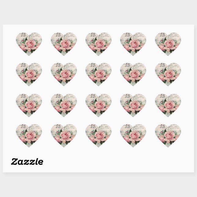 Shabby Chic, Decopage, viktorianisch, französisch  Herz-Aufkleber (Blatt)