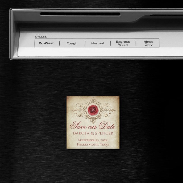 Shabby Chic | Deep Red Grunge Rose Save the Date Magnet (Von Creator hochgeladen)