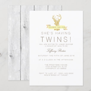 Shabby Chic Deer Twins Baby shower Invitation