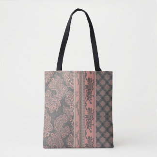 Shabby Chic Dusty Rose Pink Grau Damast Patchwork Tasche